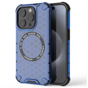Kryt na iPhone 15 Pro Max odolný Honeycomb s podporou Magsafe modrý