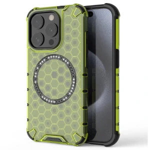Kryt na iPhone 15 Pro Max odolný Honeycomb s podporou Magsafe zelený
