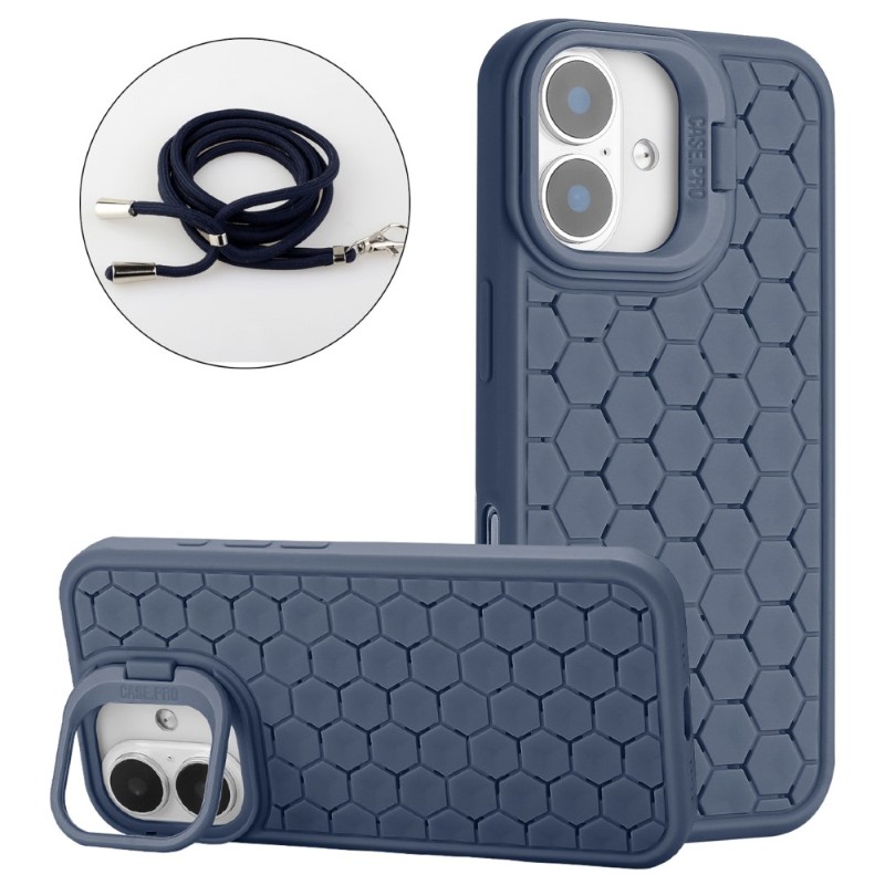 Kryt na iPhone 16 Honeycomb s podporou MagSafe a šňůrkou na krk modrý