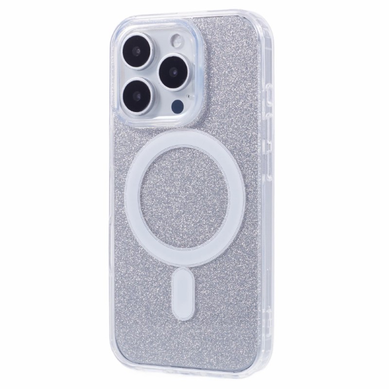 Kryt na iPhone 16 Pro Glitter s podporou MAGSAFE stříbrný