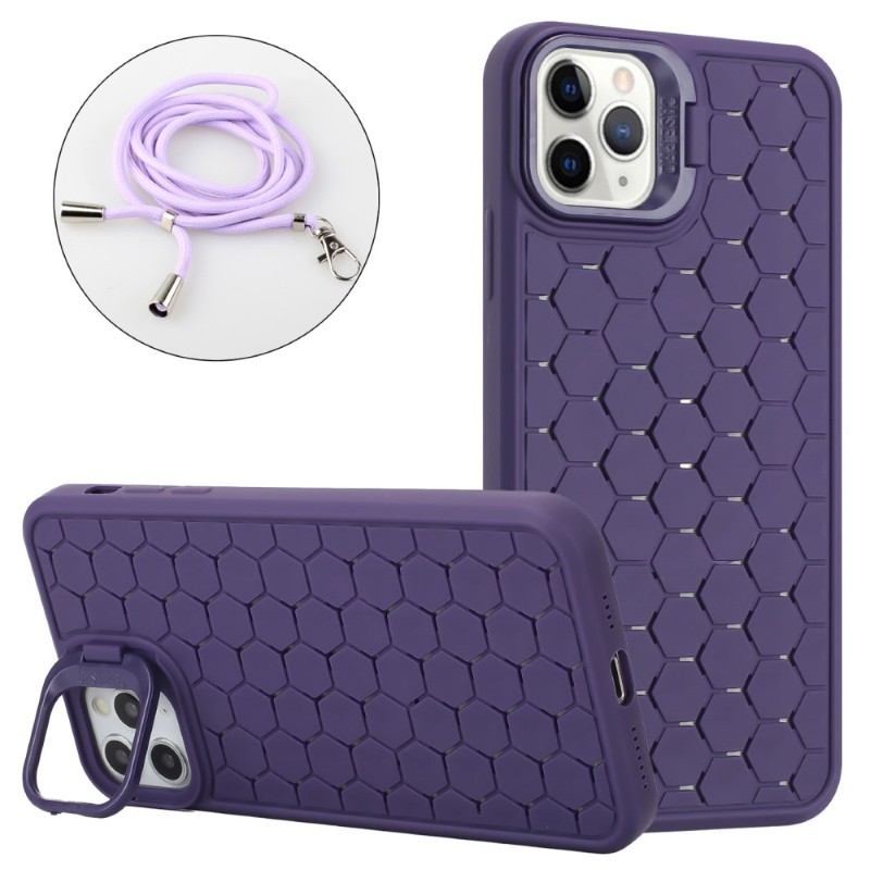 Kryt na iPhone 16 Pro Honeycomb s podporou MagSafe a šňůrkou na krk fialový