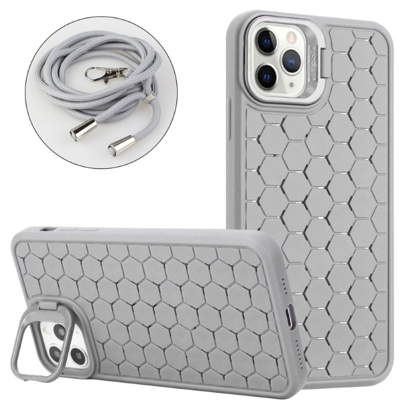 Kryt na iPhone 16 Pro Honeycomb s podporou MagSafe a šňůrkou na krk šedý