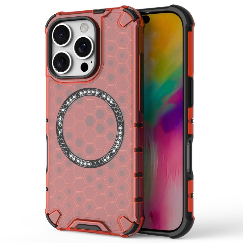 Kryt na iPhone 16 Pro Max odolný Honeycomb s podporou Magsafe červený