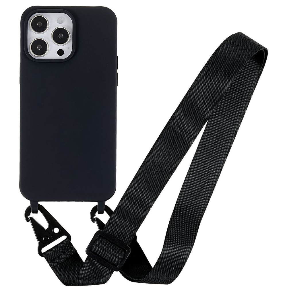 Kryt na iPhone 15 Pro Max gumový se šňůrkou na krk černý