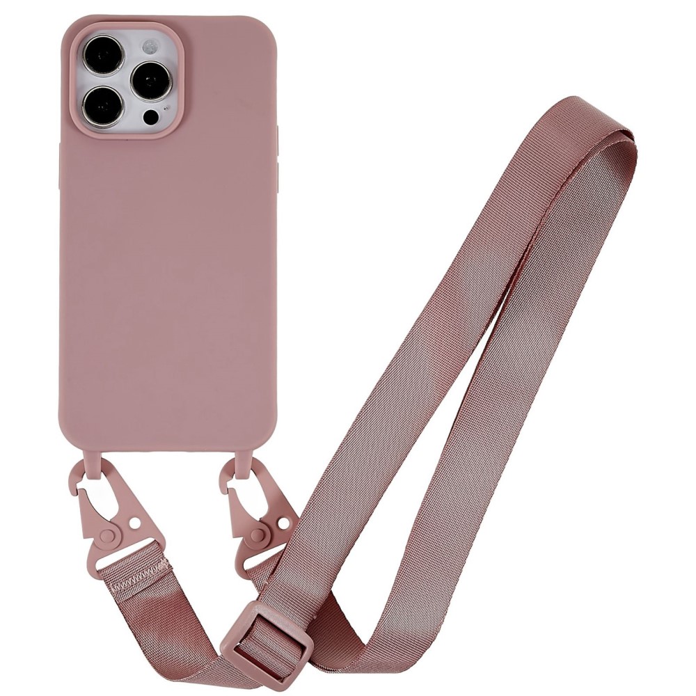 Kryt na iPhone 15 Pro Max gumový se šňůrkou na krk starorůžový