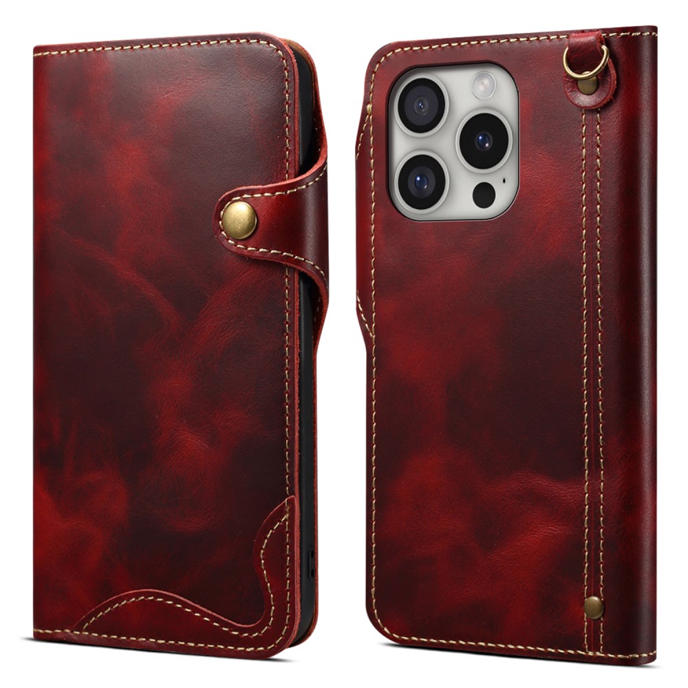 Pouzdro na iPhone 16 Pro Denior Kožené červené