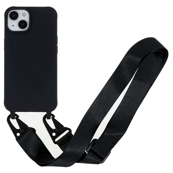 Kryt na iPhone 14 Wide gumový se šňůrkou na krk černý