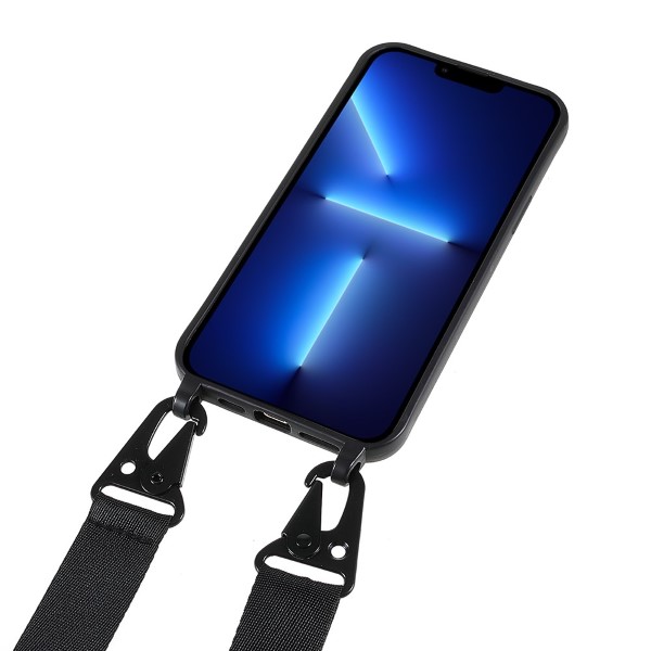 Kryt na iPhone 13 Pro Wide gumový se šňůrkou na krk černý