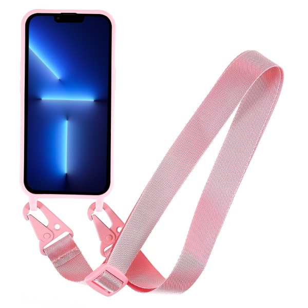 Kryt na iPhone 13 Pro Wide gumový se šňůrkou na krk růžový