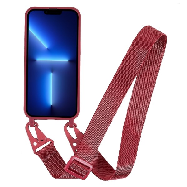 Kryt na iPhone 13 Pro Wide gumový se šňůrkou na krk červený