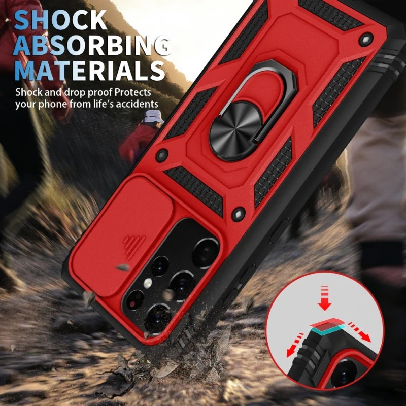 Kryt na Samsung Galaxy S21 Ultra odolný s krytkou na fotoaparát červený