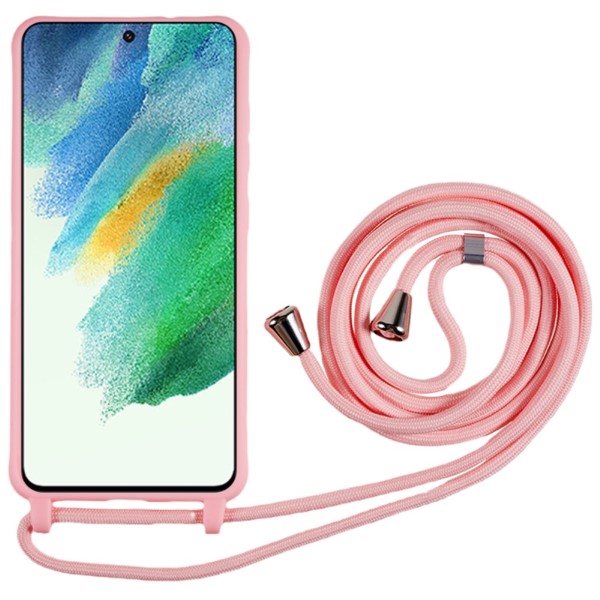 Kryt na Samsung Galaxy S21 FE gumový se šňůrkou na krk růžový