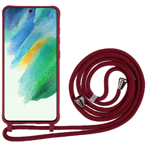 Kryt na Samsung Galaxy S21 FE gumový se šňůrkou na krk červený