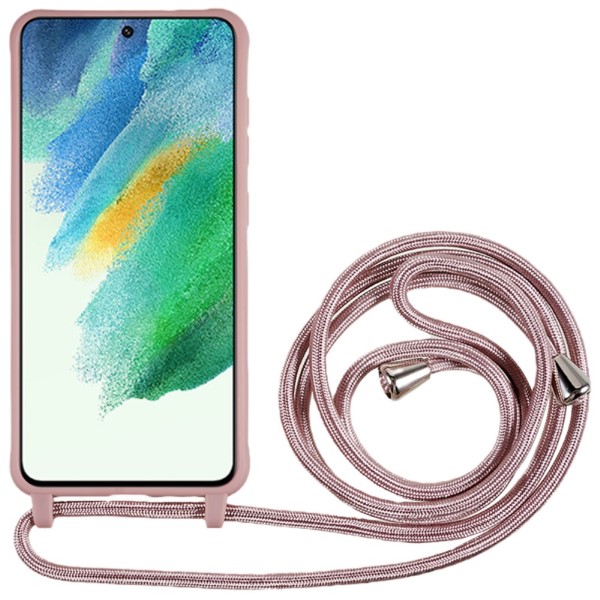 Kryt na Samsung Galaxy S21 FE gumový se šňůrkou na krk starorůžový