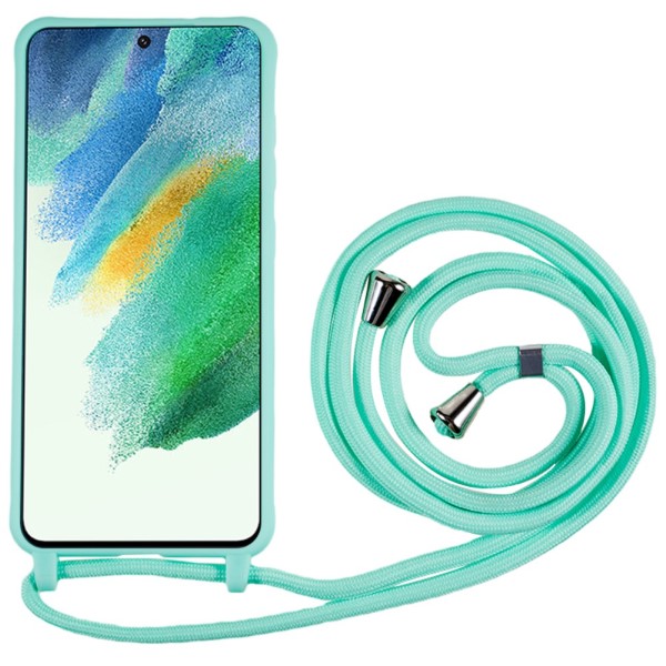 Kryt na Samsung Galaxy S21 FE gumový se šňůrkou na krk světle modrý