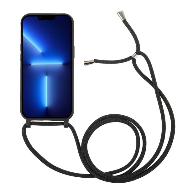 Kryt na iPhone 13 Pro Max gumový se šňůrkou na krk černý