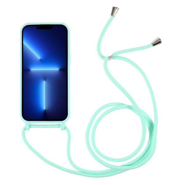 Kryt na iPhone 13 Pro Max gumový se šňůrkou na krk modrý