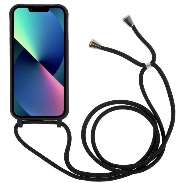 Kryt na iPhone 14 Plus gumový se šňůrkou na krk černý