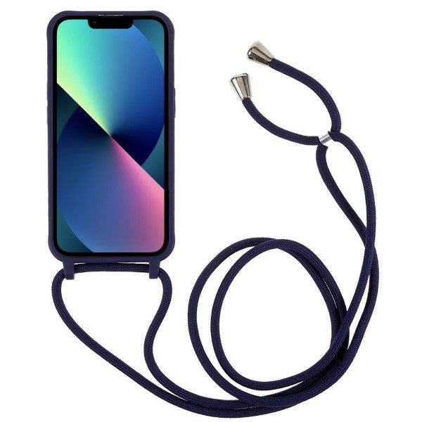 Kryt na iPhone 14 Plus gumový se šňůrkou na krk modrý