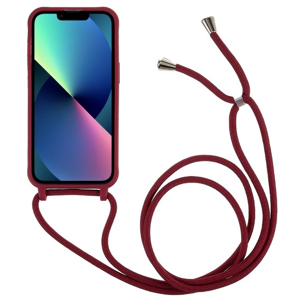 Kryt na iPhone 14 Plus gumový se šňůrkou na krk vínový