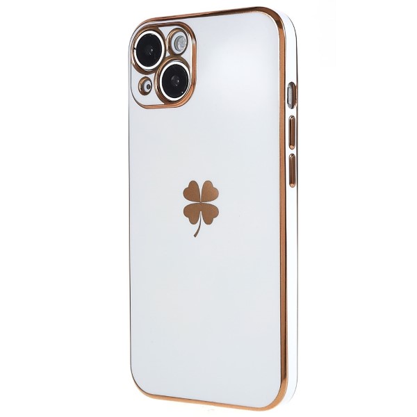 Kryt na iPhone 14 Plus Electroplated čtyřlístek bílý