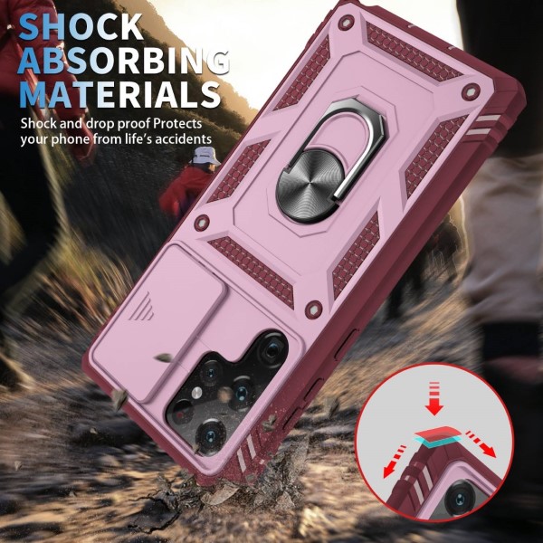 Kryt na Samsung Galaxy S22 Ultra odolný s krytkou na fotoaparát vínový