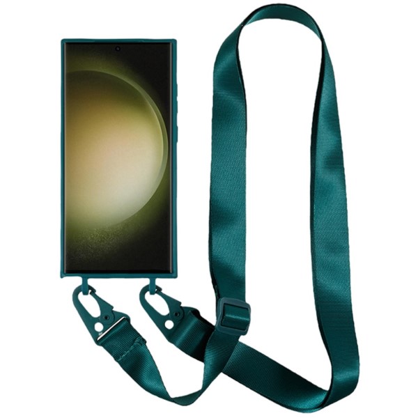 Kryt na Samsung Galaxy S23 Ultra gumový se šňůrkou na krk zelený