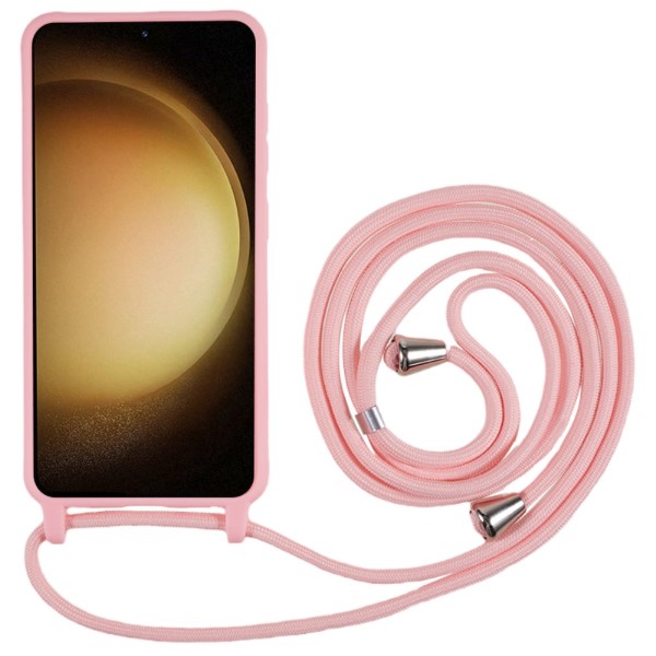 Kryt na Samsung Galaxy S23+ gumový se šňůrkou na krk růžový