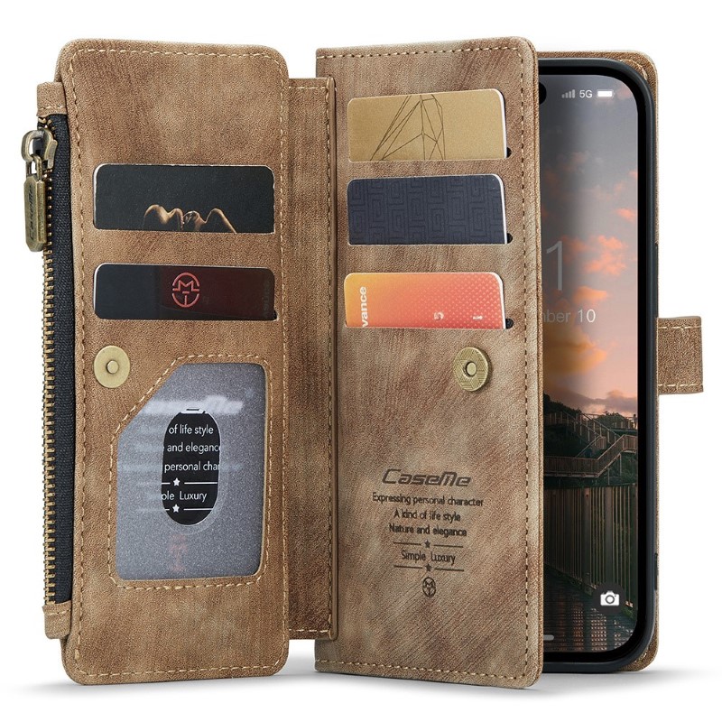 Pouzdro pro iPhone 15 Pro Max CASEME Luxury Double Layer hnědé