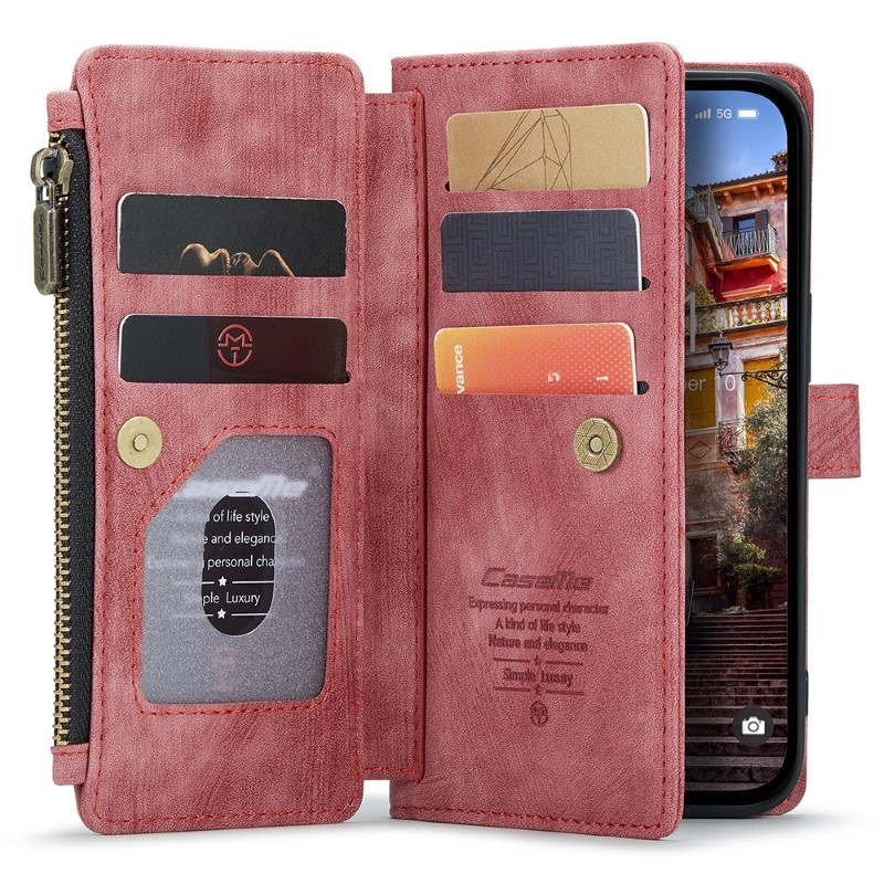 Pouzdro pro iPhone 15 Pro Max CASEME Luxury Double Layer červené