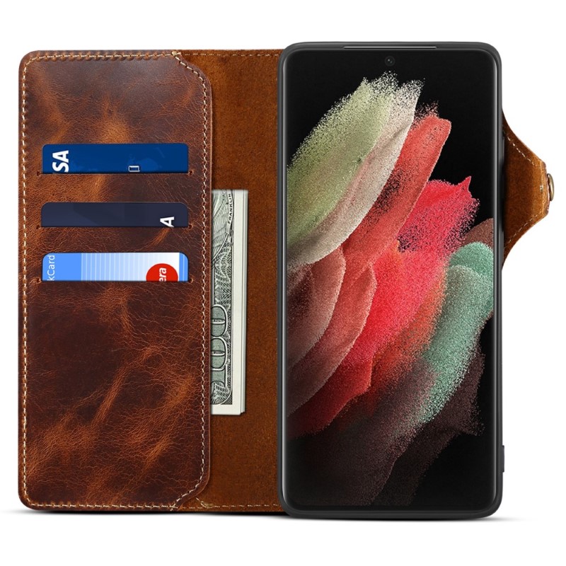 Pouzdro kožené Denior na Samsung Galaxy S24 Ultra hnědé