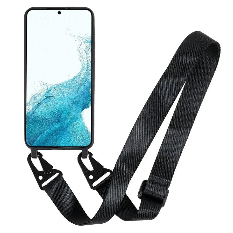 Kryt na Samsung Galaxy S22 gumový se šňůrkou na krk černý