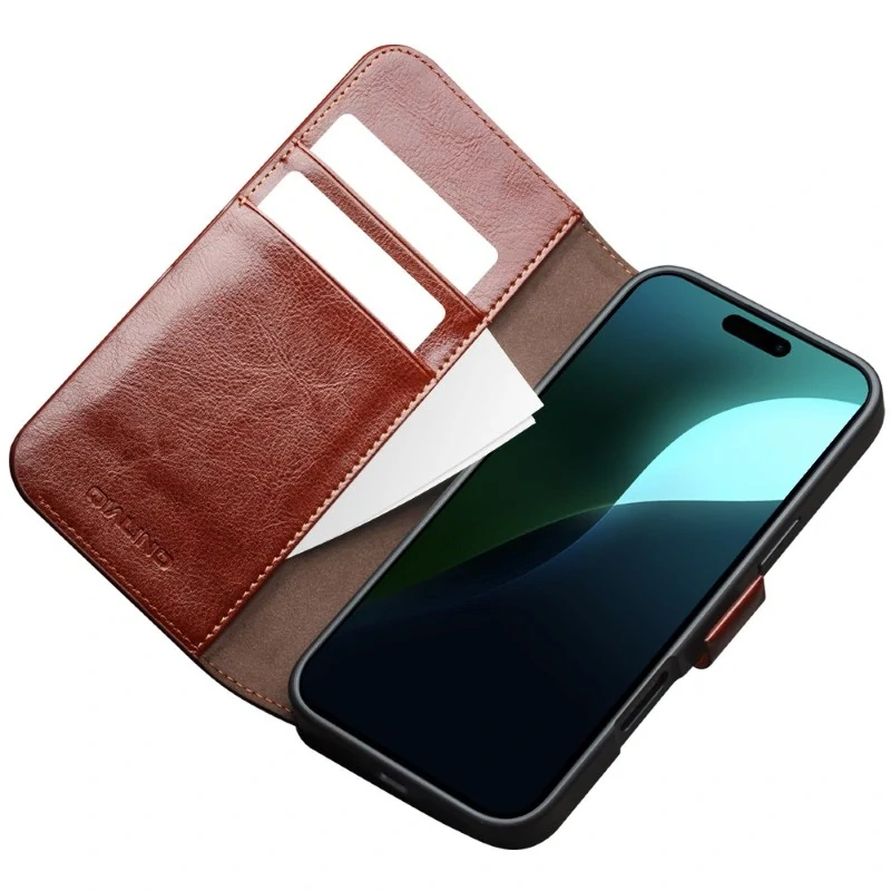 Pouzdro QIALINO na iPhone 16 Kožené hnědé