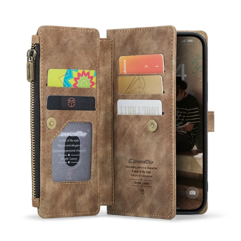 Pouzdro pro iPhone 16 CASEME Luxury Double Layer hnědé