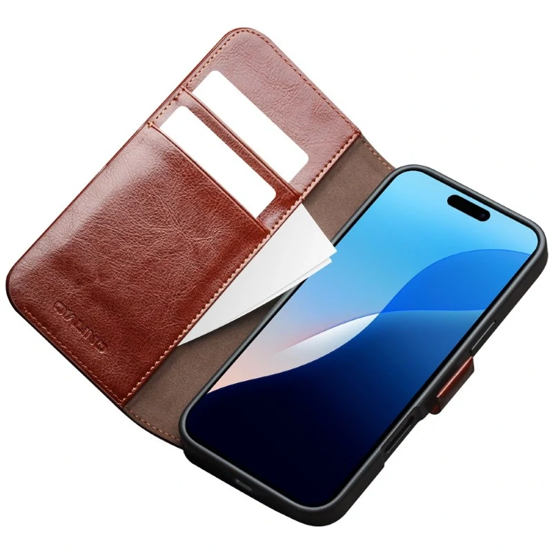 Pouzdro QIALINO na iPhone 16 Pro Max Kožené hněde