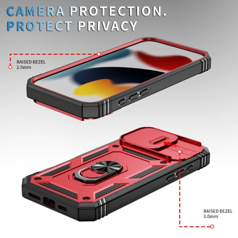 Kryt na iPhone 16 Pro odolný s krytkou na fotoaparát červený