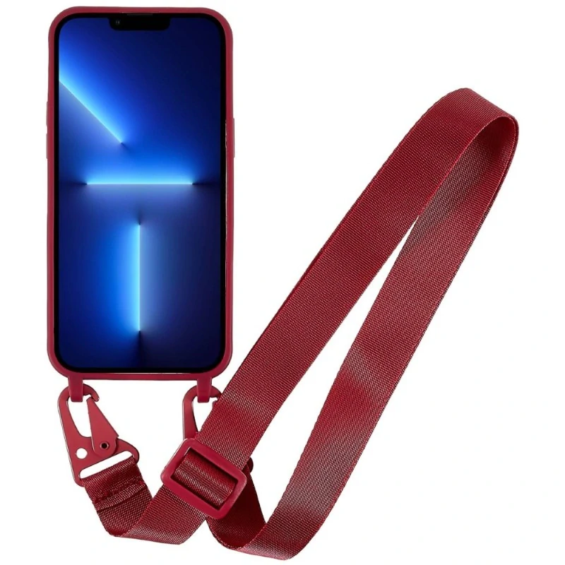 Kryt na iPhone 16 Pro gumový se šňůrkou na krk vínový