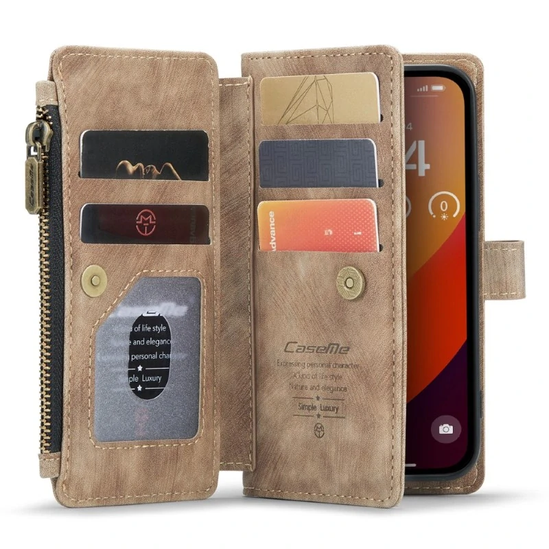 Pouzdro pro iPhone 16 Pro CASEME Luxury Double Layer hnědé