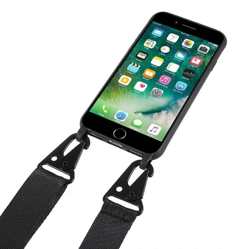 Kryt na iPhone 7 / 8 / SE ( 2020 / 2022 ) gumový se šňůrkou na krk černý