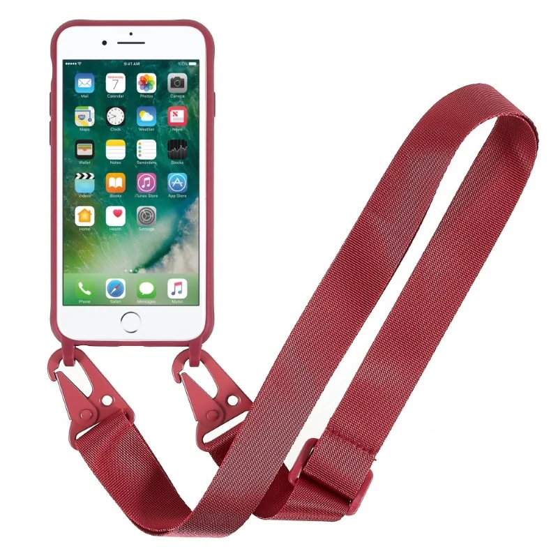 Kryt na iPhone 7 / 8 / SE ( 2020 / 2022 ) gumový se šňůrkou na krk vínový