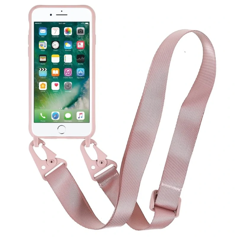 Kryt na iPhone 7 / 8 / SE ( 2020 / 2022 ) gumový se šňůrkou na krk starorůžový