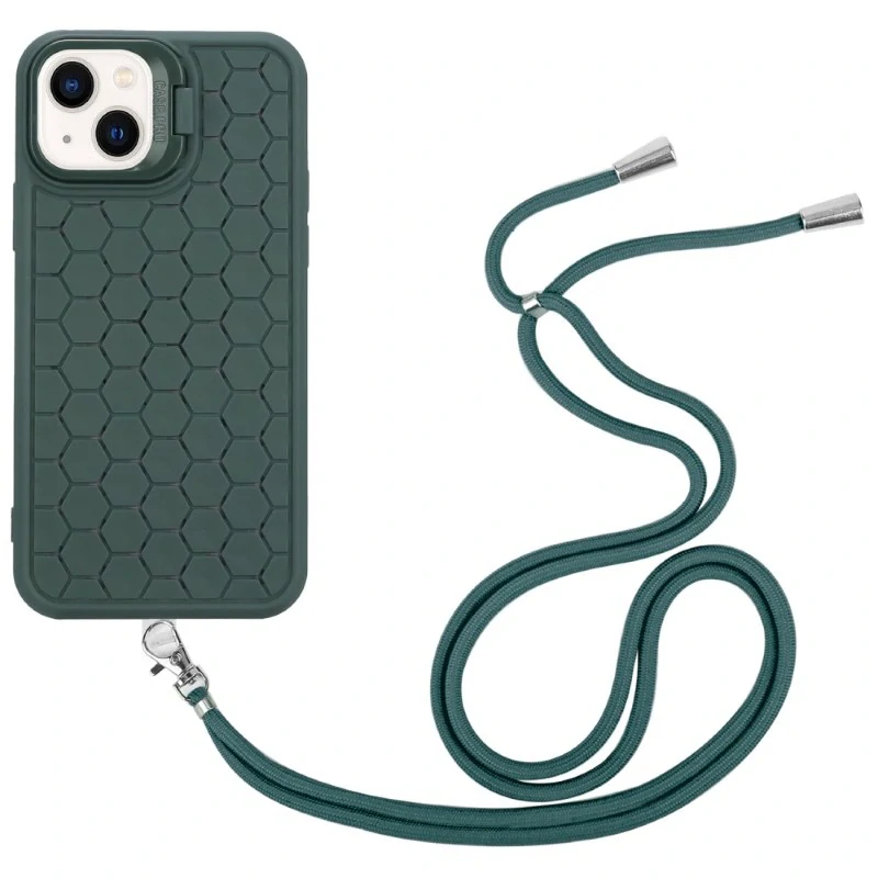 Kryt na iPhone 15 Honeycomb s podporou MagSafe a šňůrkou na krk zelený