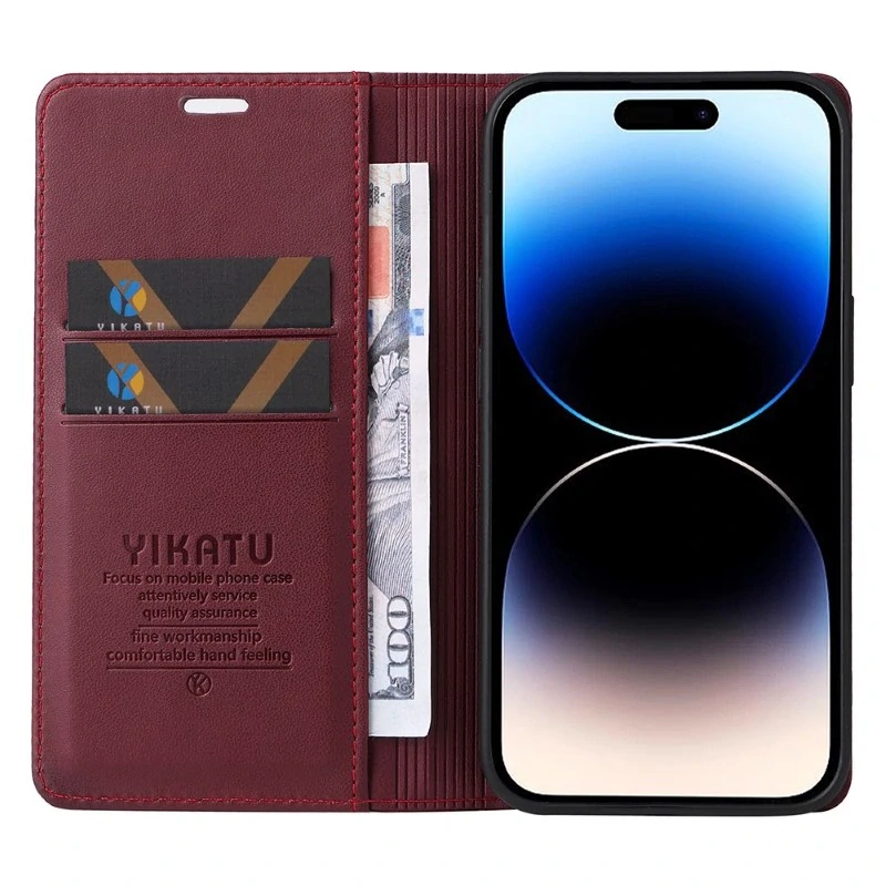 Pouzdro na iPhone 15 Pro YIKATU vínové