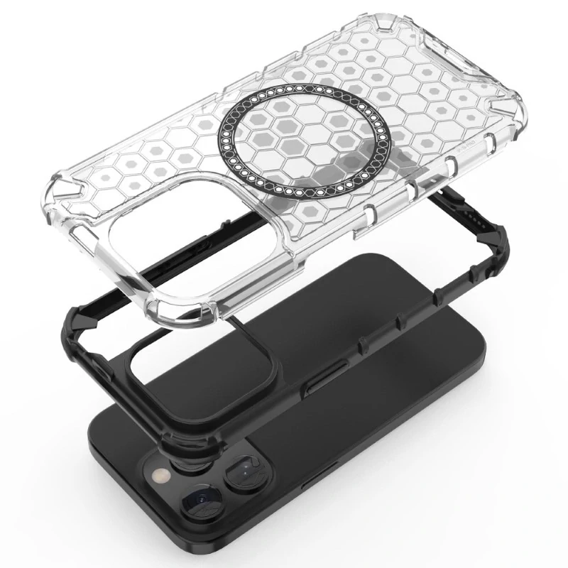 Kryt na iPhone 15 Pro odolný Honeycomb s podporou Magsafe čirý