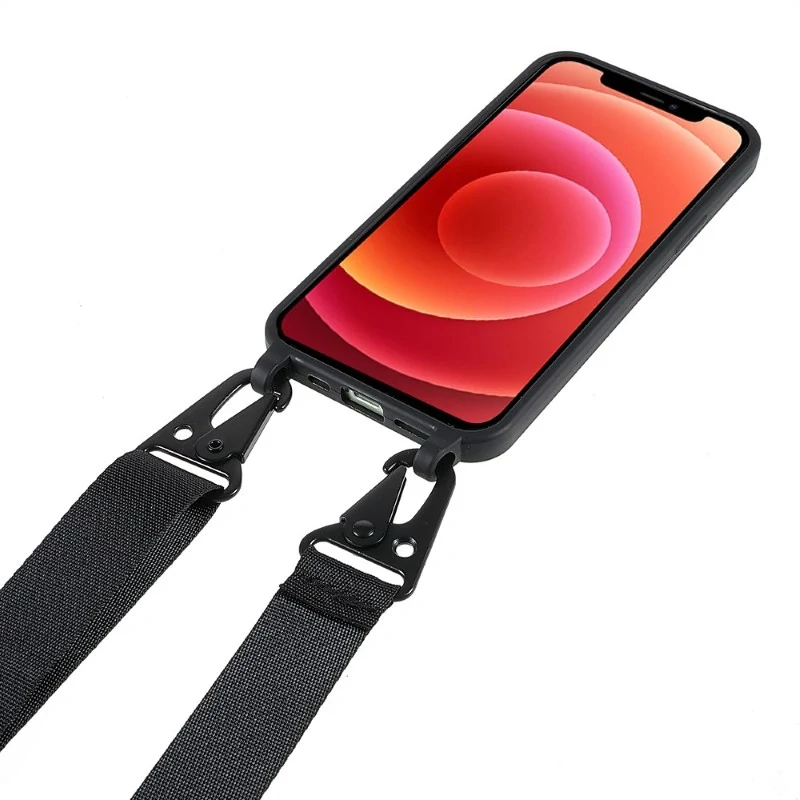 Kryt na iPhone 12 Mini gumový se šňůrkou na krk černý