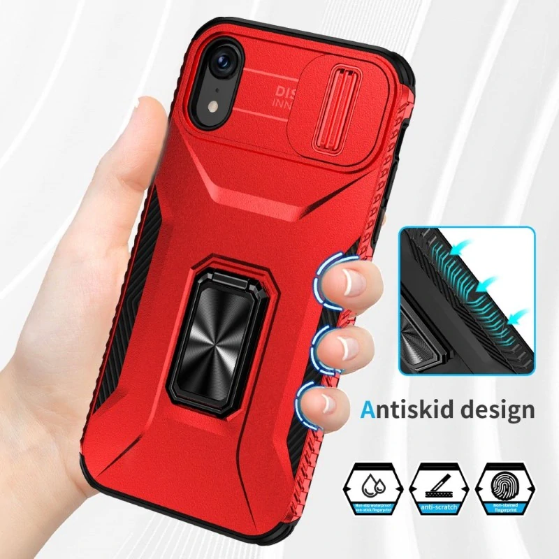 Kryt na iPhone Xr odolný s krytkou na fotoaparát červený
