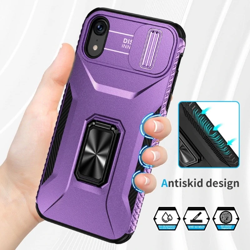 Kryt na iPhone Xr odolný s krytkou na fotoaparát fialový