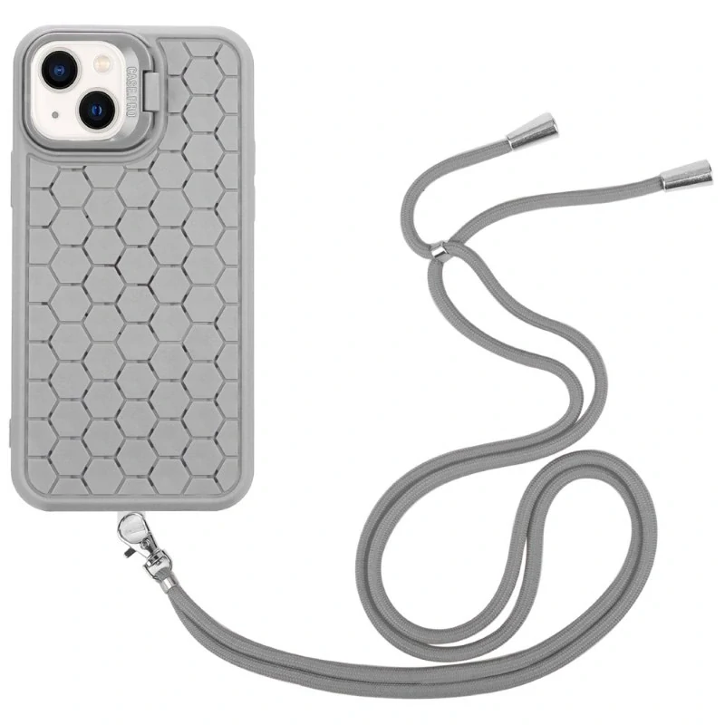 Kryt na iPhone 13 Honeycomb s podporou MagSafe a šňůrkou na krk šedý
