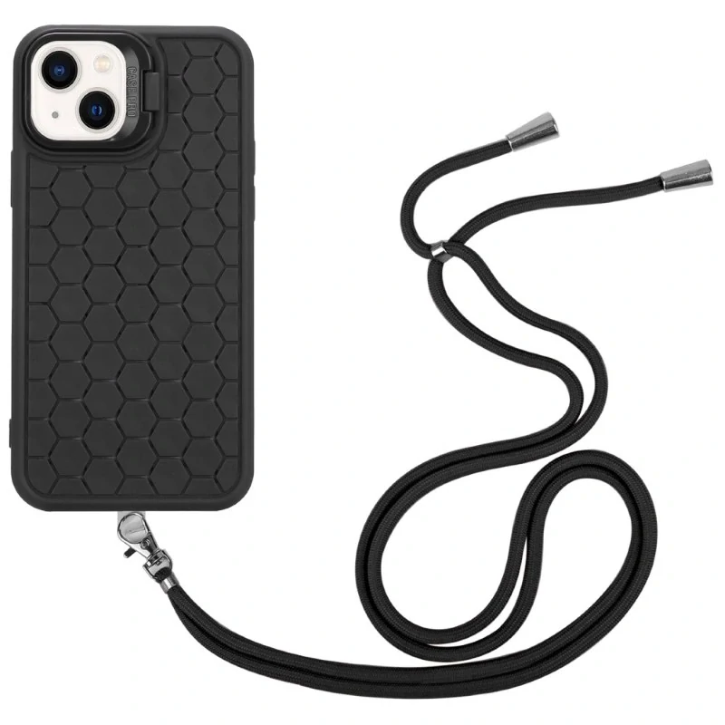Kryt na iPhone 13 Honeycomb s podporou MagSafe a šňůrkou na krk černý