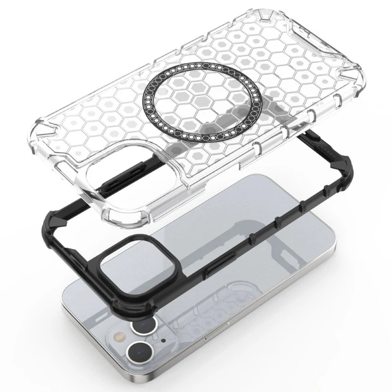 Kryt na iPhone 13 odolný Honeycomb s podporou Magsafe čirý